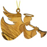 Angel with Trumpet Holy Land Olive Wood Christmas Ornament