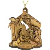 Nativity and Star Holy Land Olive Wood Hanging Grotto Ornament