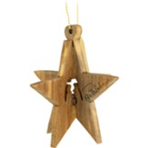 Bethlehem Star and Holy Family Holy Land Olive Wood 3D Hanging Christmas Ornament