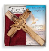 Dove Confirmation Olive Wood Sacrament Cross with Prayer Card