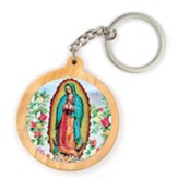 Our Lady of Guadalupe, Round, Holy Land Olive Wood Icon Keychain