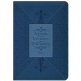 Act Justly Love Mercy Zippered Journal, Blue on Blue Wrap Patch