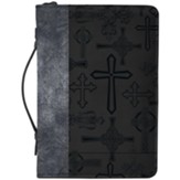 Crosses Bible Cover, Silver and Black, Medium