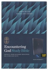 NKJV Encountering God Study Bible, Comfort Print--soft leather-look, black (indexed)