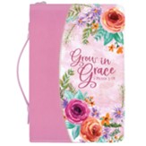 Grow in Grace Bible Cover, Pink Floral, Large