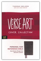 NKJV, Personal Size Reference Bible,  Verse Art Cover Collection, Genuine Leather, Brown, Red Letter, Thumb Indexed, Comfort Print