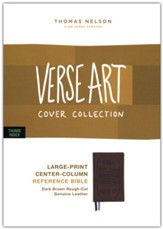KJV, Giant Print Center-Column  Reference Bible, Verse Art Cover Collection, Genuine Leather, Brown, Red Letter, Thumb Indexed, Comfort Print