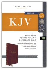 KJV Large Print Center-Column Reference Bible, Comfort Print--bonded leather, brown (indexed) - Imperfectly Imprinted Bibles