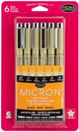 Micron Bible Journaling Pen Set, Black, Pack of 6