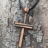 Baseball Bat Cross and Ball, Antique Copper, Rubber Cord, Black, Large