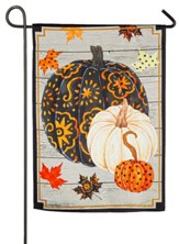 Patterned Pumpkins and Leaves, Garden Suede Flag, Small