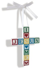 Jesus Loves Me, Block Wall Cross, Primary Colors