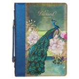 Blessed, Bible Cover, Blue Peacock Printed, Large