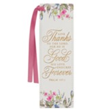 Give Thanks Faux Leather Bookmark, Cream Floral