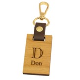 Personalized, Wooden Keyring with Leather Strap, Monogram, Rectangle