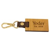 Personalized, Wooden Keyring with Leather Strap, Name, Rectangle