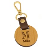 Personalized, Wooden Keyring with Leather Strap, Circle