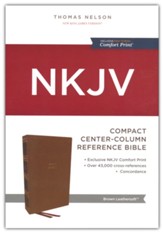 NKJV Compact Center-Column Reference Bible, Comfort Print--soft leather-look, brown