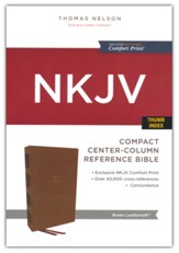 NKJV Compact Center-Column Reference Bible, Comfort Print--soft leather-look, brown (indexed)