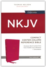 NKJV Compact Center-Column Reference Bible, Comfort Print--soft leather-look, dark rose - Imperfectly Imprinted Bibles