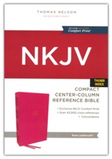 NKJV Compact Center-Column Reference Bible, Comfort Print--soft leather-look, dark rose (indexed)