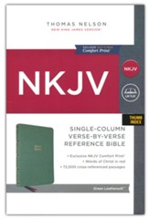 NKJV Single-Column Reference Bible, Comfort Print--soft leather-look, green (indexed)