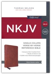 NKJV Single-Column Reference Bible, Comfort Print--genuine leather, brown