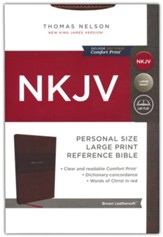 NKJV Holy Bible Personal Size Large Print Reference Bible, Comfort Print--soft leather-look, brown - Slightly Imperfect