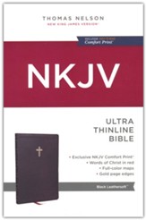 NKJV Ultra Thinline Bible, Comfort  Print--soft leather-look, black