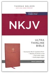 NKJV Ultra Thinline Bible, Comfort Print--soft leather-look, brown