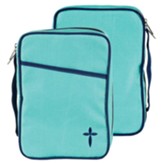 Canvas Bible Cover, Turquoise and Navy with Cross, Large