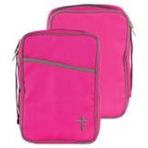 Canvas Bible Cover, Pink and Grey with Cross, Large
