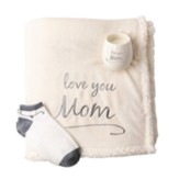 Love You Mom Giftset, Sherpa Blanket, Candle and Socks