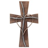 Wooden Wall Cross with Copper Wire Heart