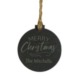 Personalized, Ornament, Slate, Round, Merry Christmas