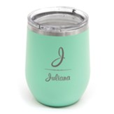 Personalized, Tumbler, Metal, With Name And Initial,  Teal, 12 Ounces