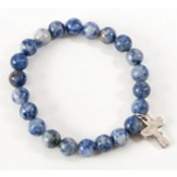 Stone Bead Cross Braclet, Blue And SIlver