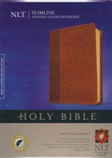 NLT Slimline Center Column Reference, TuTone Leatherlike Brown/Tan Indexed - Imperfectly Imprinted Bibles