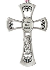 Pewter Hanging Cross, Protect This Child, Girl