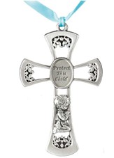 Pewter Hanging Cross, Protect This Child, Boy