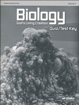 Biology: God's Living Creation Quiz  and Test Book Key Volume 2 (Revised)