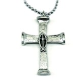Nails Cross With Fish Necklace, Silver, 30