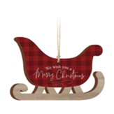 We Wish You A Merry Christmas, Sleigh Ornament, Red Buffalo Check