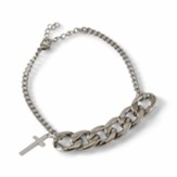 Cross Bracelet On Chunky Chain, Silver