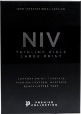 NIV Comfort Print Thinline Bible, Large Print, Premium Goatskin Leather, Black, Premier Collection