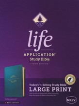 NKJV Life Application Study Bible,  Third Edition, Large Print (Red Letter, LeatherLike, Teal Blue, Indexed), LeatherLike, Teal Blue, With thumb index