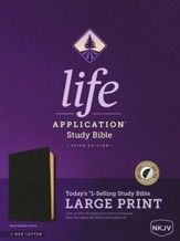 NKJV Life Application Study Bible, Third Edition, Large Print (Red Letter, Bonded Leather, Black, Indexed), Leather, bonded, Black, With thumb index - Slightly Imperfect