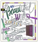 NIV Beautiful Word Coloring Bible  and 8-Pencil Gift Set -soft leather-look, brown (Indexed)