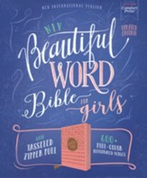 NIV Beautiful Word Bible for Girls-soft leather-look, pink  with zipper