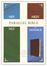 NIV, NKJV, NLT, The Message,  (Contemporary Comparative) Parallel Bible--bonded leather, burgundy